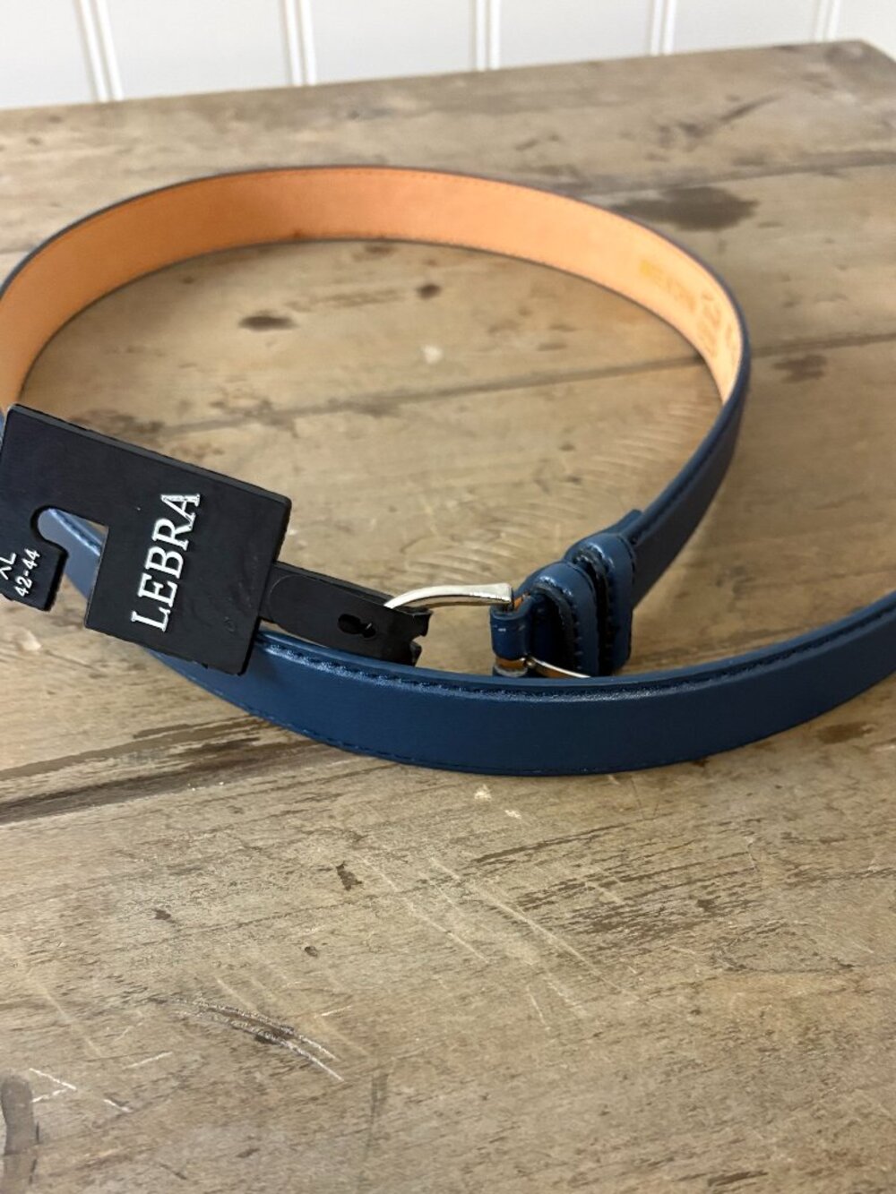 NWT Women's LEBRA Leather Belt XL 42-44 Navy Blue w/ Silver Buckle